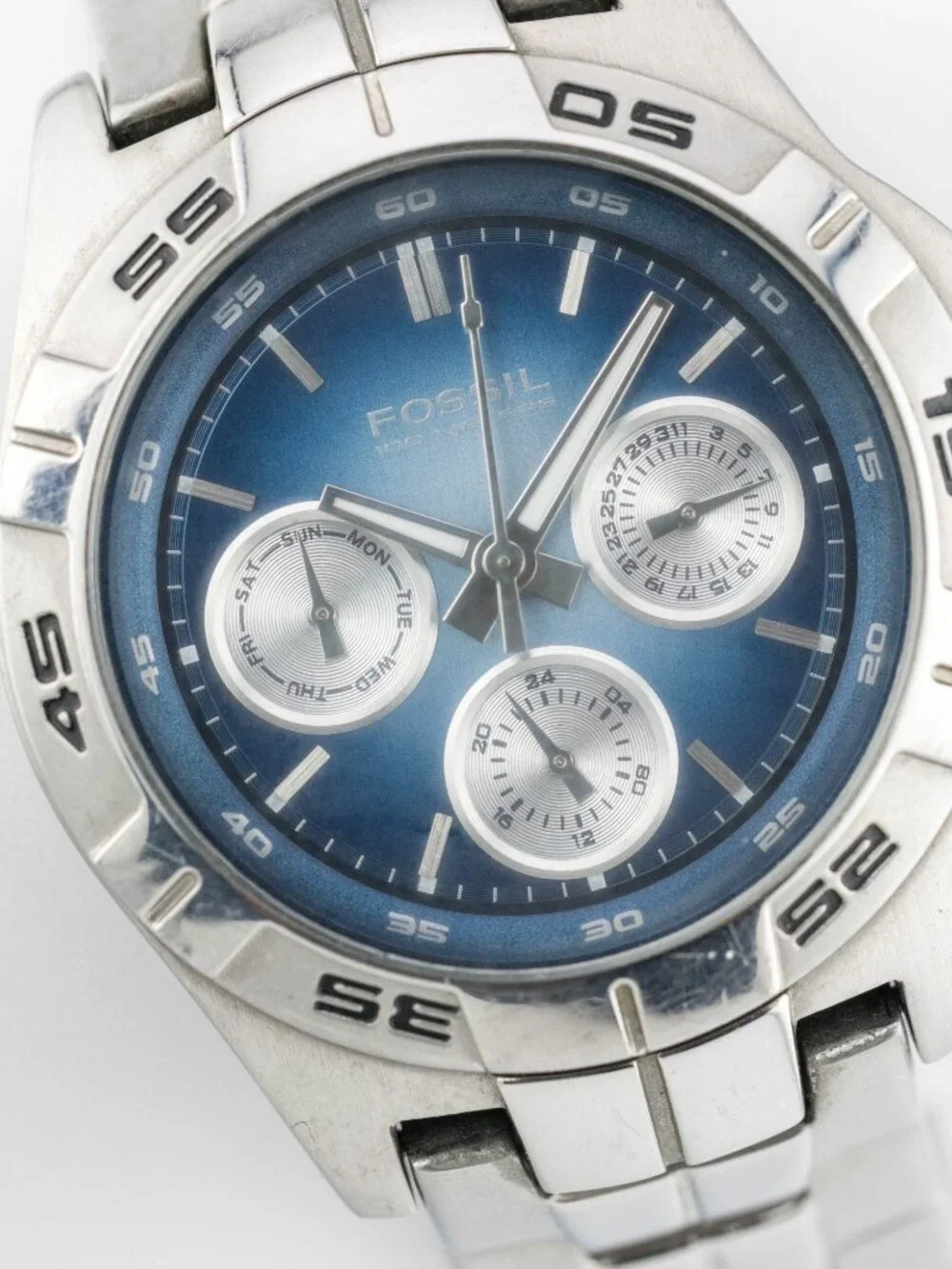 FOSSIL Blue BQ-9270 Multifunction Steel Quartz Analog Men's Watch New Battery